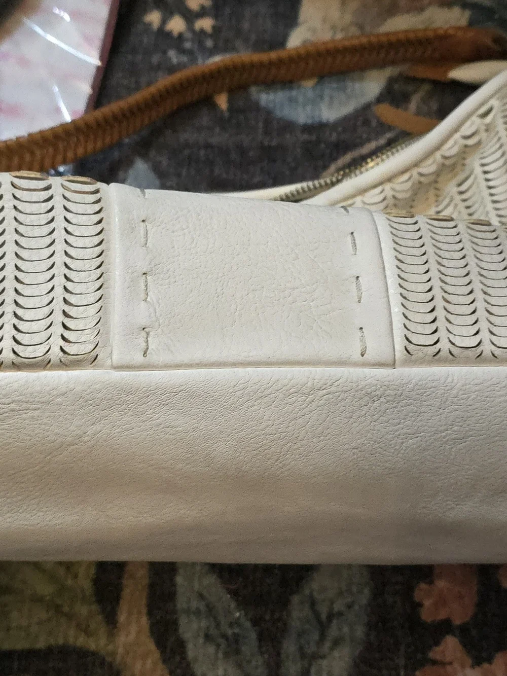 Free People Large Cream Vegan Leather Shoulder Bag with Crossbody Strap